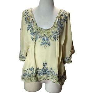 Joolay Silk Sheer Top Blouse Sequins Embroidered Women’s Medium